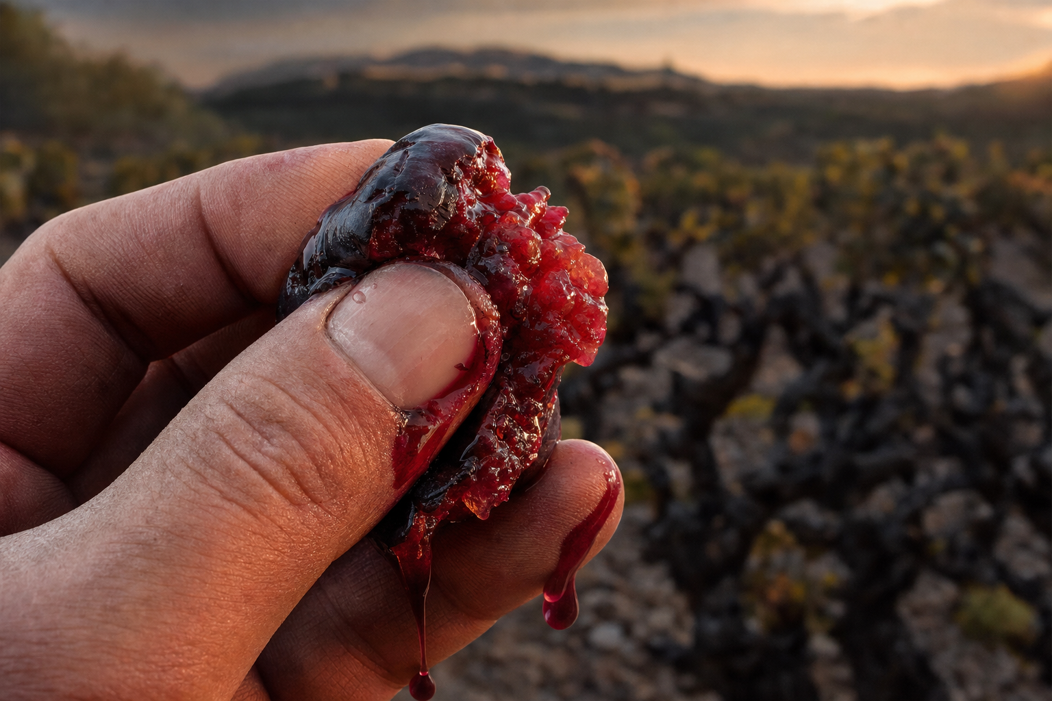 Uva Garnacha Tintorera con pulpa tinta del Pago de los Balagueses, Bodegas Vegalfaro Requena